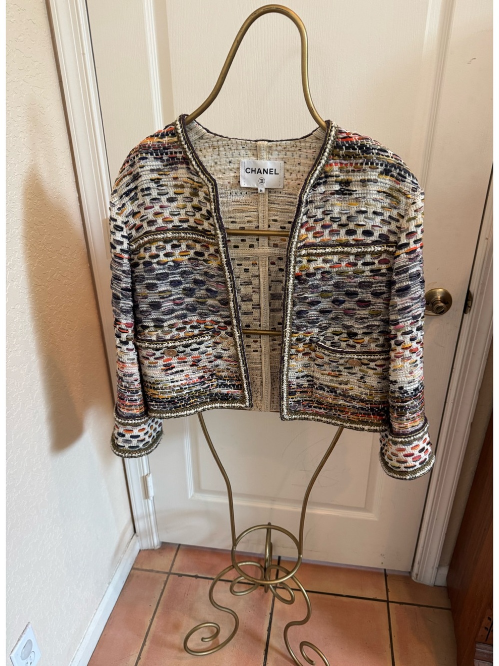 CHANEL Multicolor Woven Tweed Jacket with Cream Base